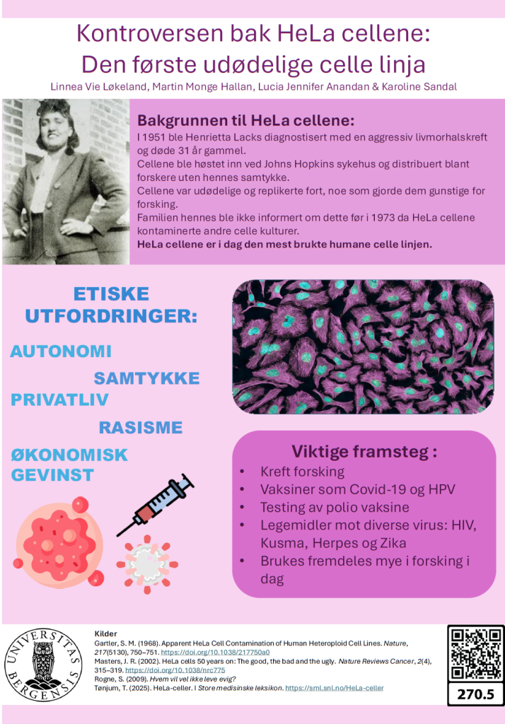 screenshot of the poster entitled Kontroversen bak HeLa cellene: Den første udødelige celle linja