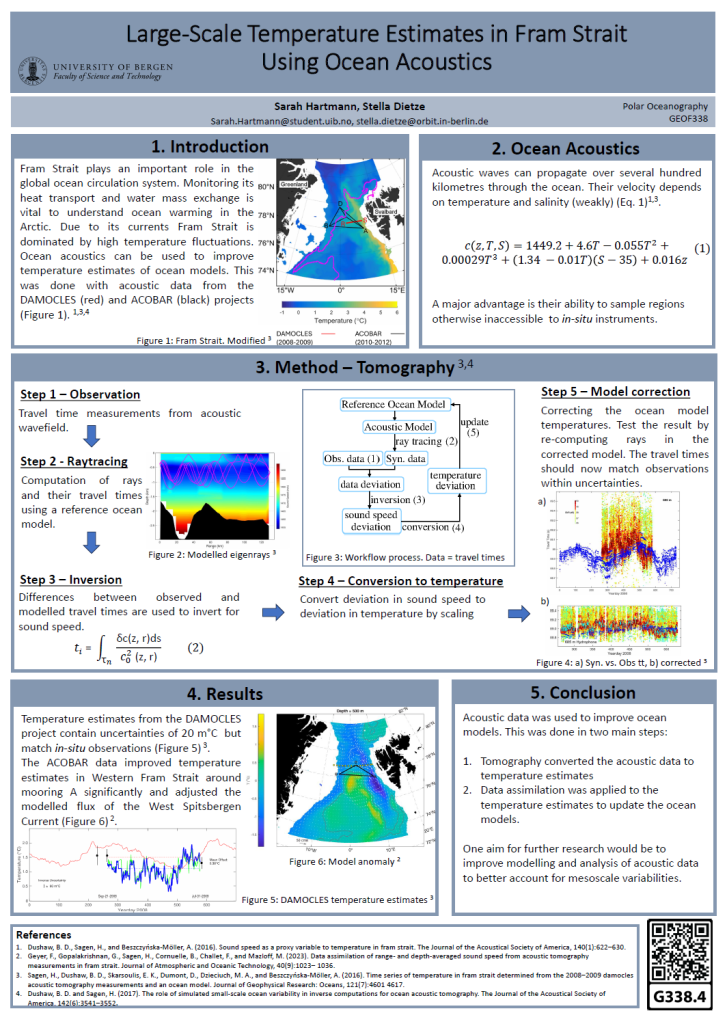 screenshot of the poster entitled Large-Scale Temperature Estimates in Fram Strait Using Ocean Acoustics
