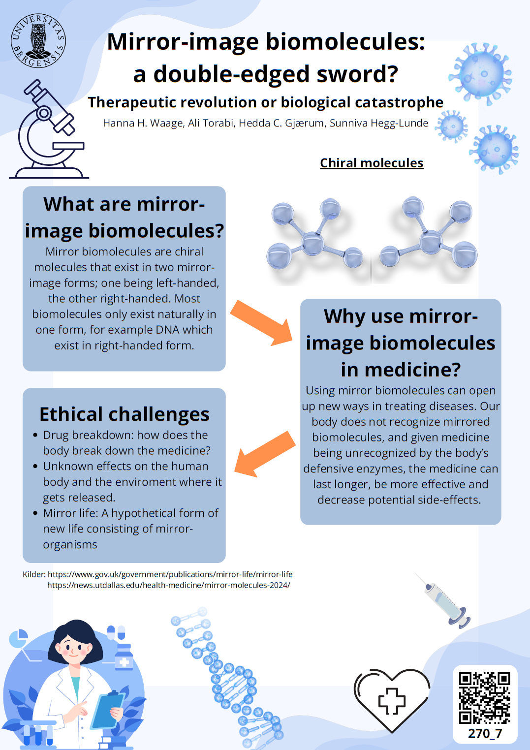 screenshot of the poster entitled Mirror-image biomolecules: a double-edged sword? Therapeutic revolution or biological catastrophe